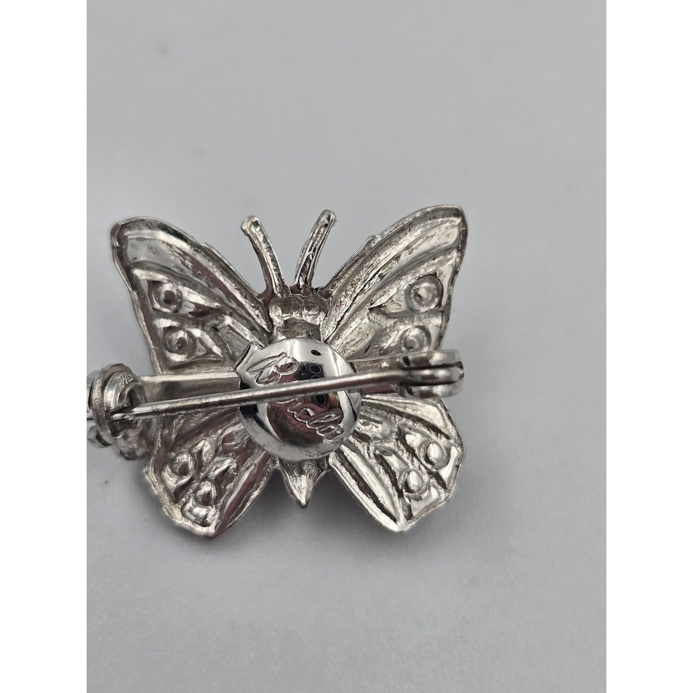 Vintage Barclay Silver Tone Green Rhinestone Butterfly‎ Brooch Pin Fashion - Picture 3 of 6